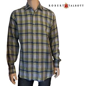 Robert Talbott 100% Linen Tailored Plaid Shirt Long Sleeve Authentic Portugal
